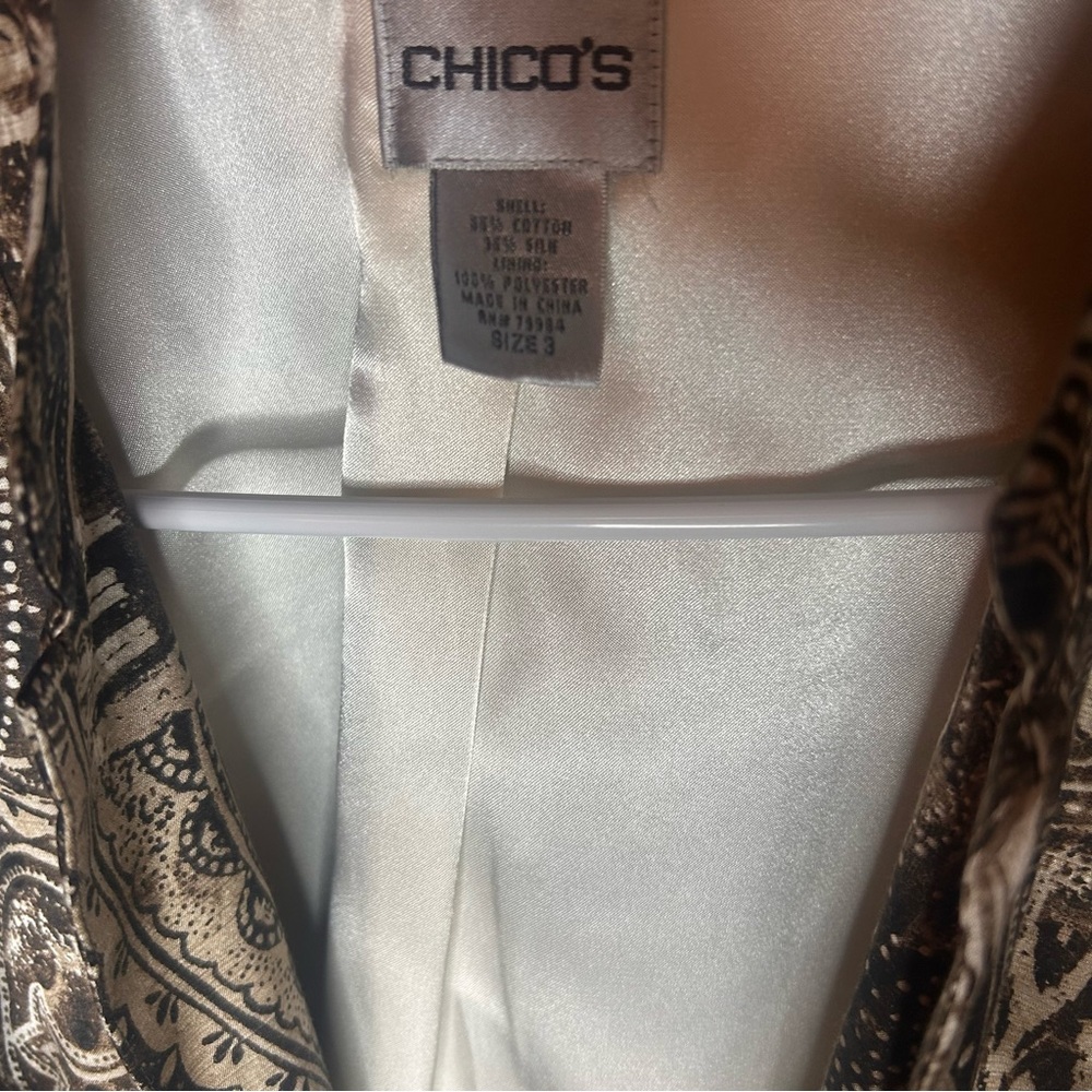 Chico’s Paisley Print Open Front Jacket Blazer Size 3 Brown Neutral - Picture 8 of 11